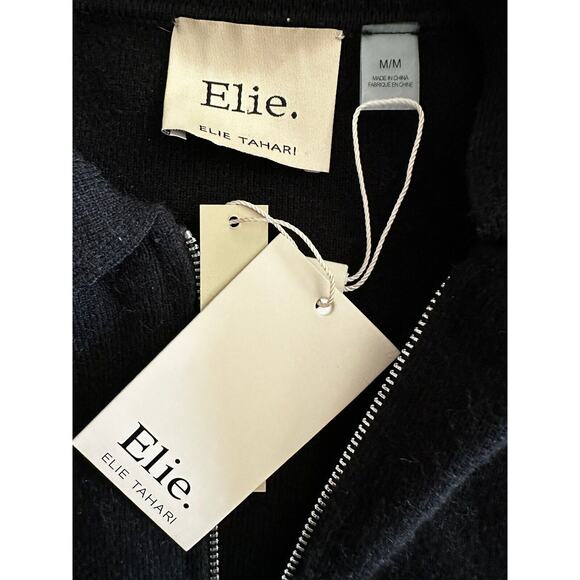 New Elie. Tahari Black Heavyweight Sweater Collar Zip Pockets Medium MSRP $138 - Picture 4 of 5
